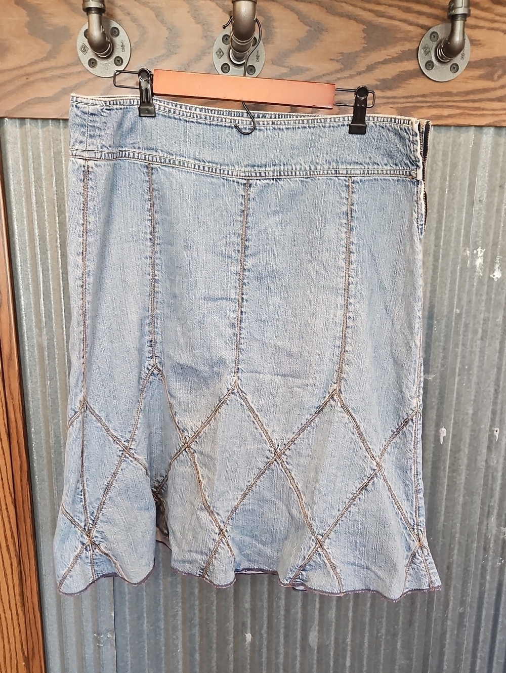 DKNY Light Blue Denim A-Line Panel Skirt
